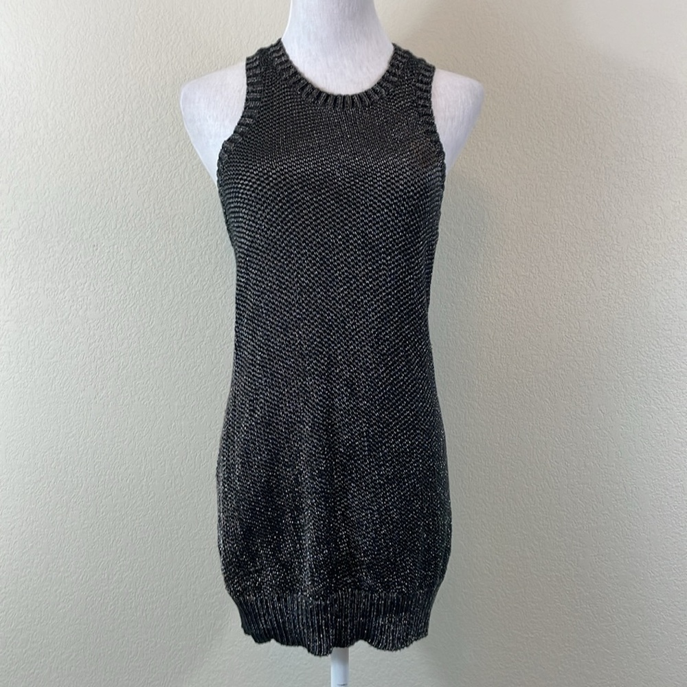maje metallic racer‎ back black/silver mini dress size medium